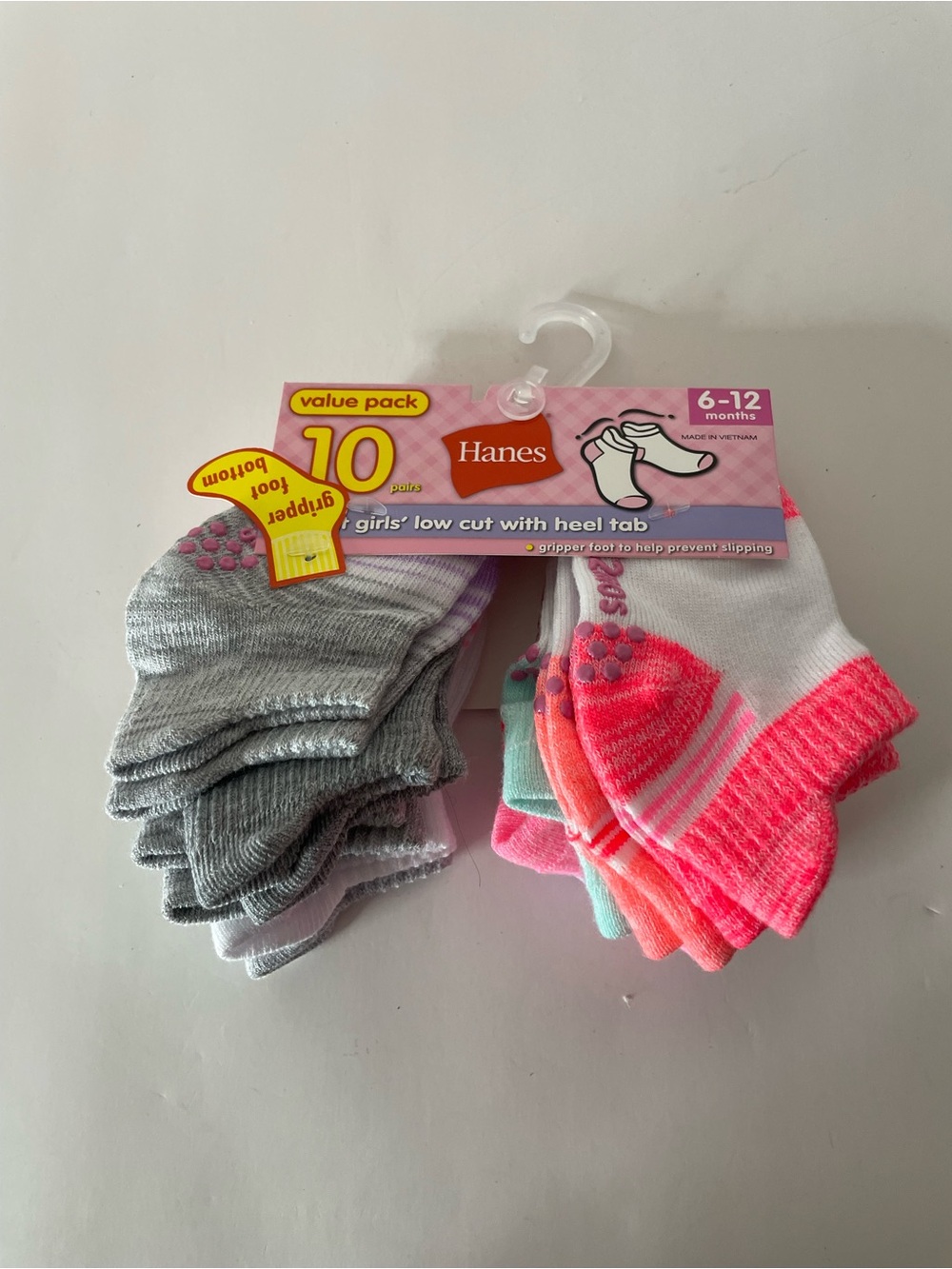 Hanes Baby Girls 10-Pack Low Cut Socks in Gray, Pink, White, Mint